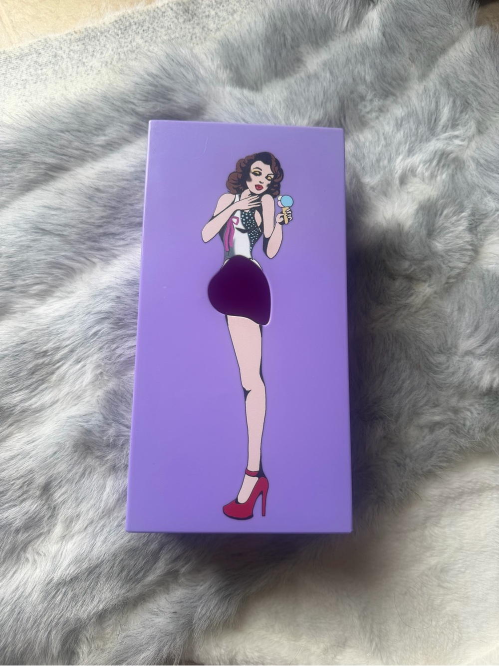 Purple tissue Box with Pin-Up Graphic of a woman